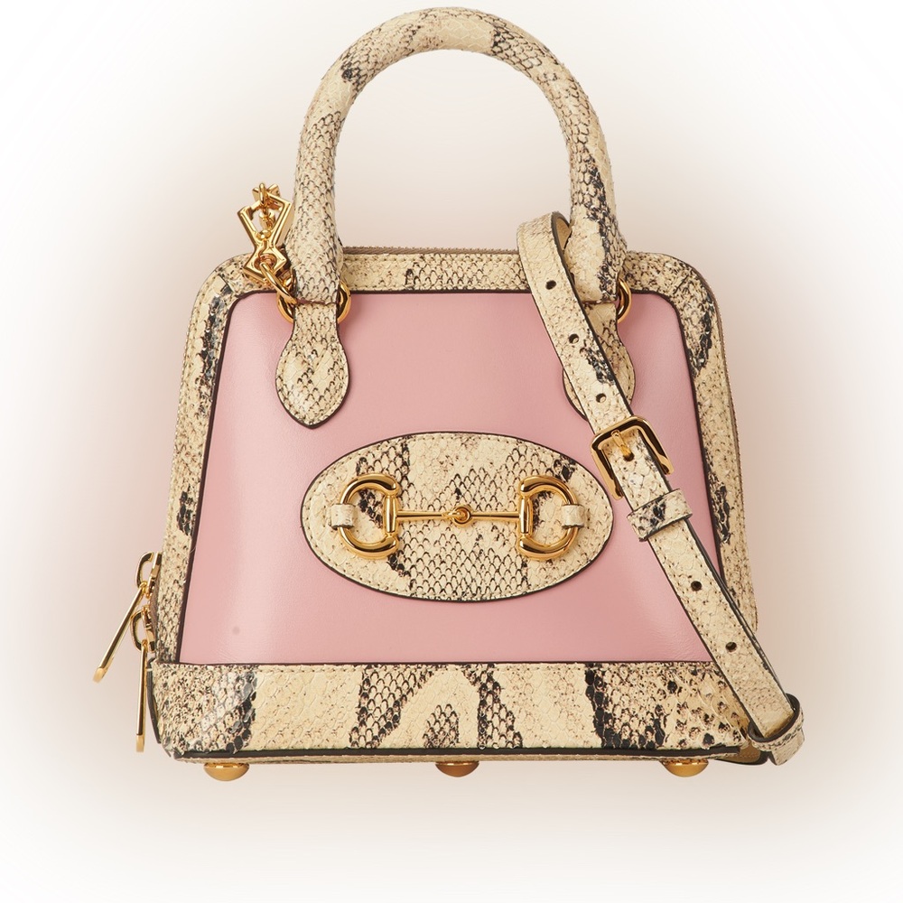 ULTRA RARE Gucci 1955 Horsebit Python Top Handle Pink Crossbody Bag